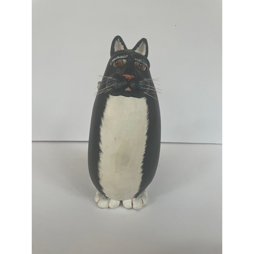 Vicki Thomas Enesco Tuxedo Cat Figurine 1997 Whimsical Folk Art Decor 8.5"